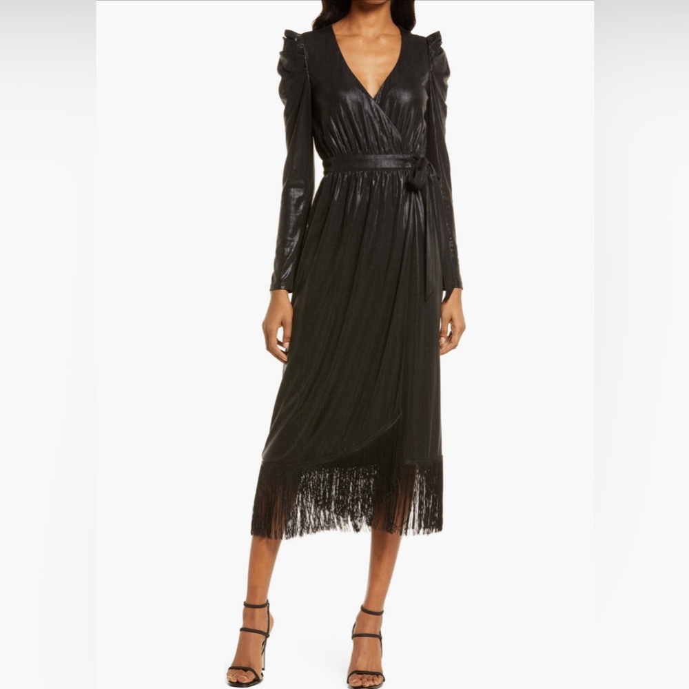 Lulus Dream Big Metallic Puff Long Sleeve Midi Dress